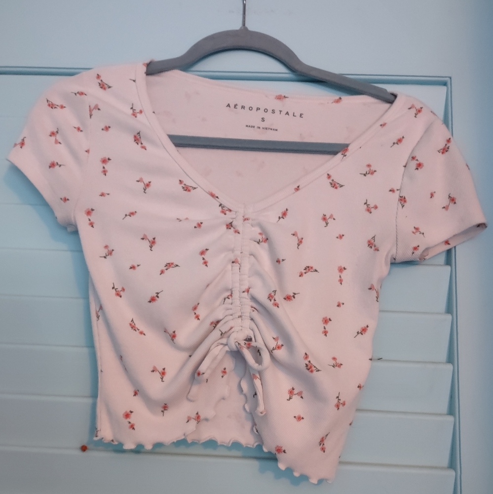 White Floral Lettuce Trim Crop Top From Aeropostale Size Small